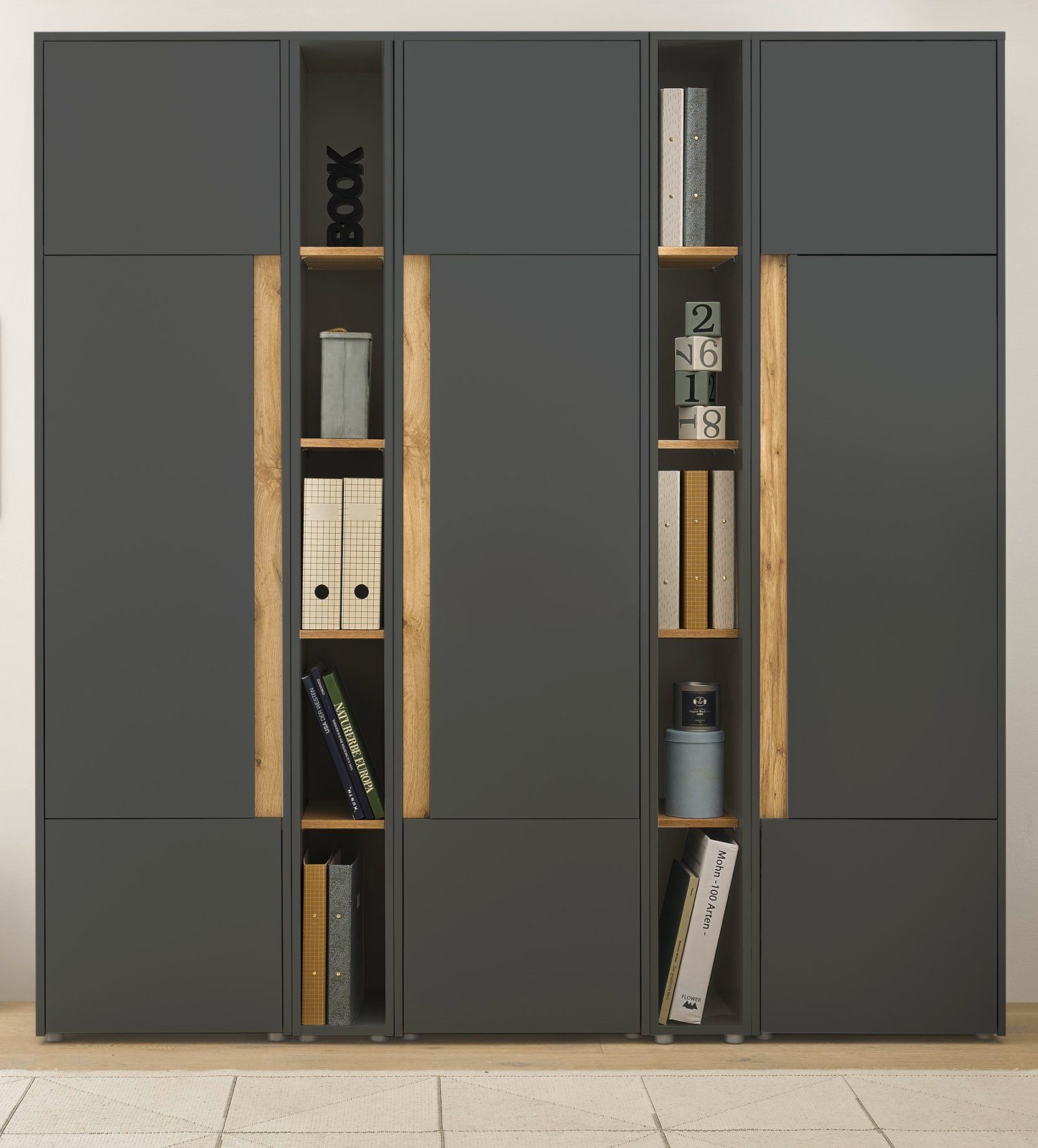 Furn.Design Aktenschrank Center (Büroschrank in grau mit Wotan Eiche, Set 5-teilig, 190 x 200 cm) 15 Stauraumfächer