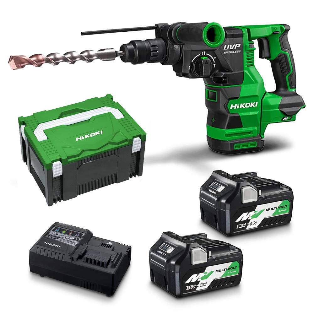 Kit de furadeira de impacto rotativa sem escova HiKOKI 36V 2 x 2,5/5,0 Ah DH3628DC(HRZ)