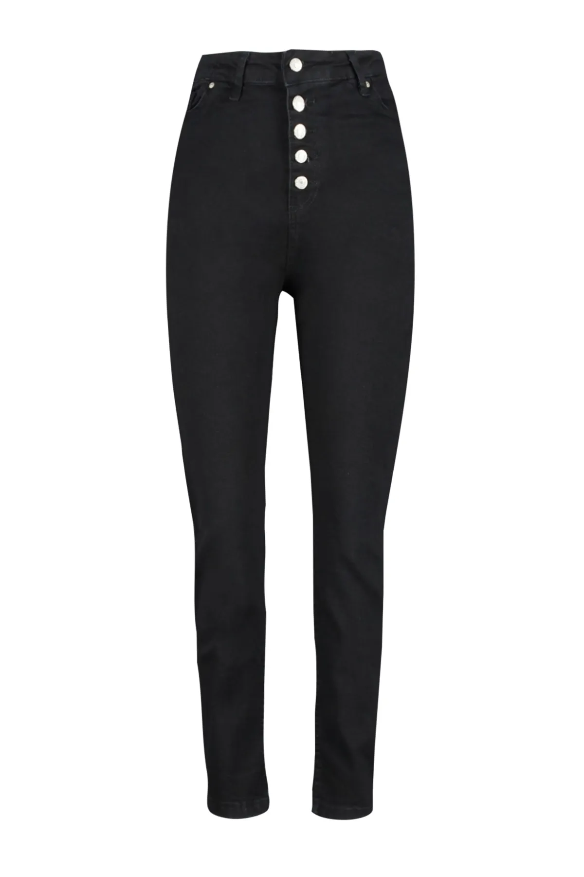 Trendyol Curve  Schwarze Skinny-Jeans mit hoher Taille und Knopfleiste vorne TBSSS22JE0373