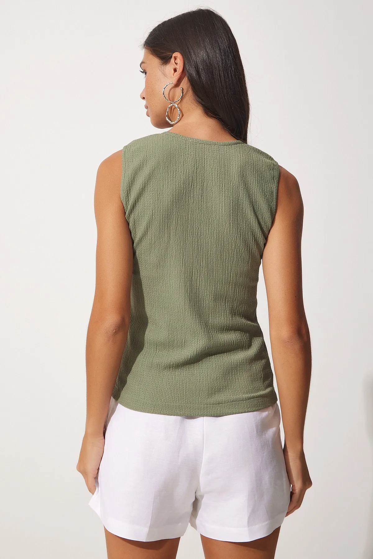 Happiness İstanbul  Grüne Damen-Strickbluse mit quadratischem Ausschnitt DD01200