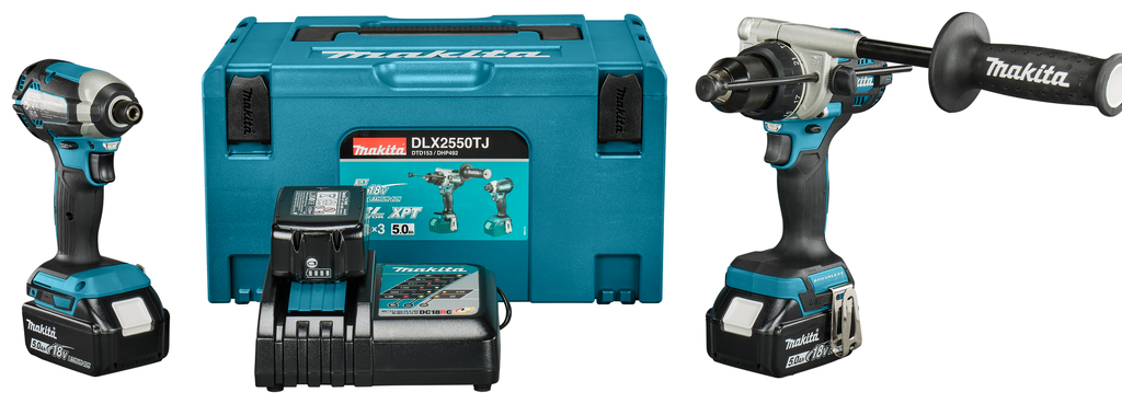 Makita DLX2550TJ LXT 18V Combiset 2 maszyny Ładowarka akumulatorowa 3x 5,0 Ah w Mbox
