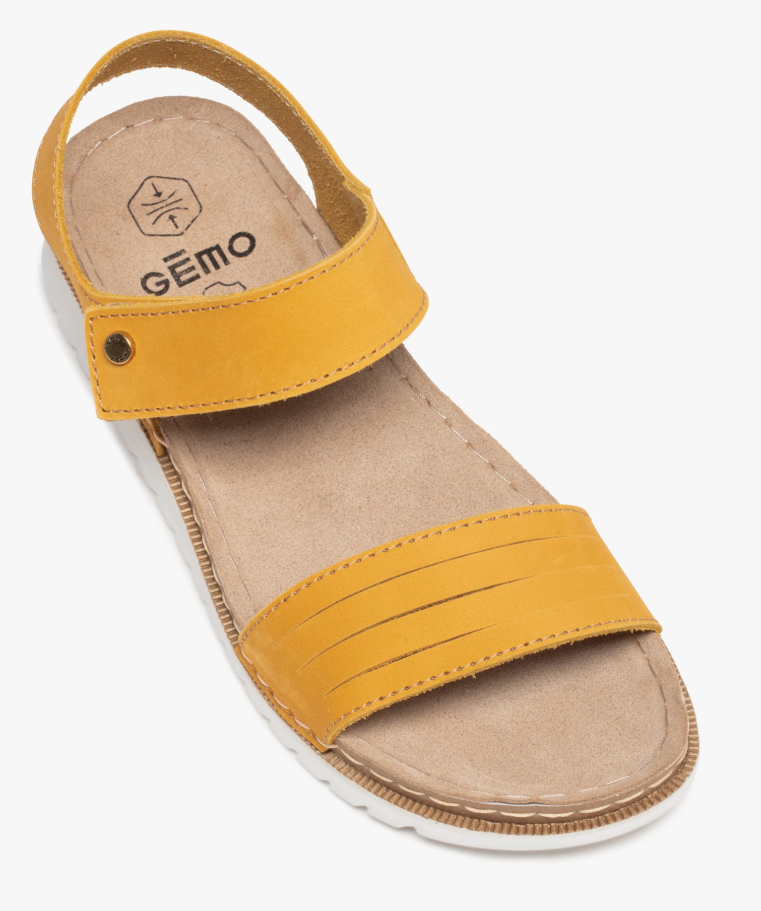 Sandales femme confort à brides en cuir jaune | GEMO