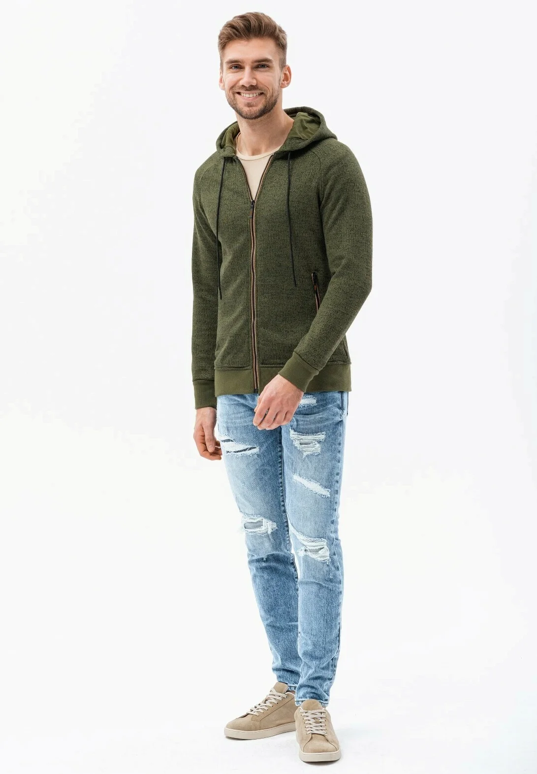 Sudadera con capucha y cremallera ombré