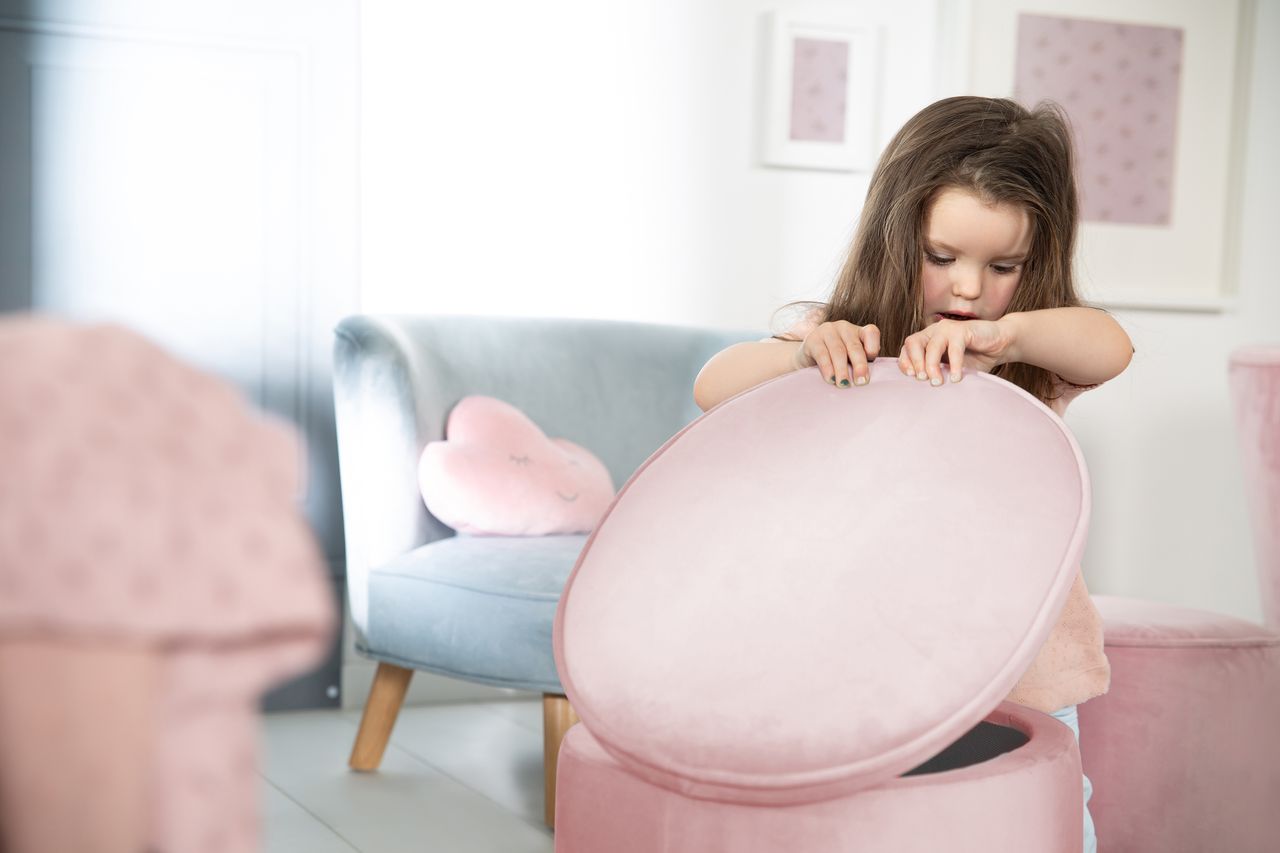 Roba Kinderhocker mit Aufbewahrungsfunktion „Lil Sofa“, oval, bequem, mit Samtstoff bezogen, Mauve