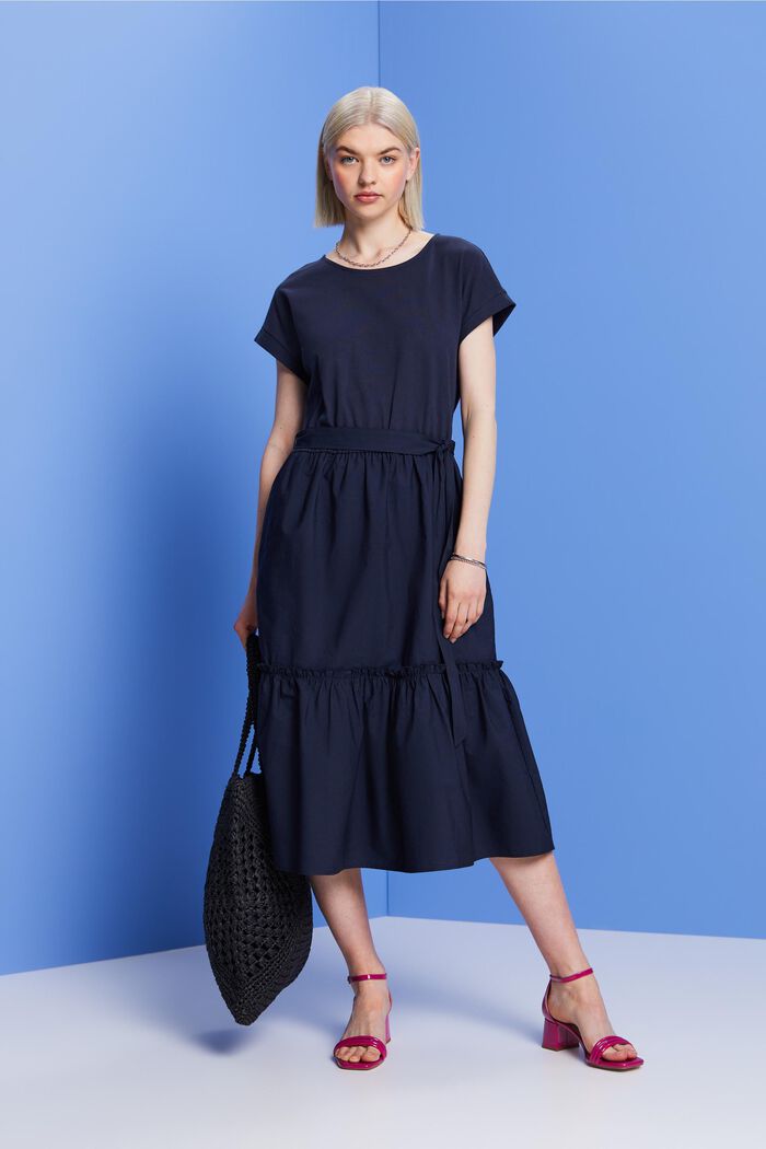 Midikleid aus Materialmix, 100 % Baumwolle