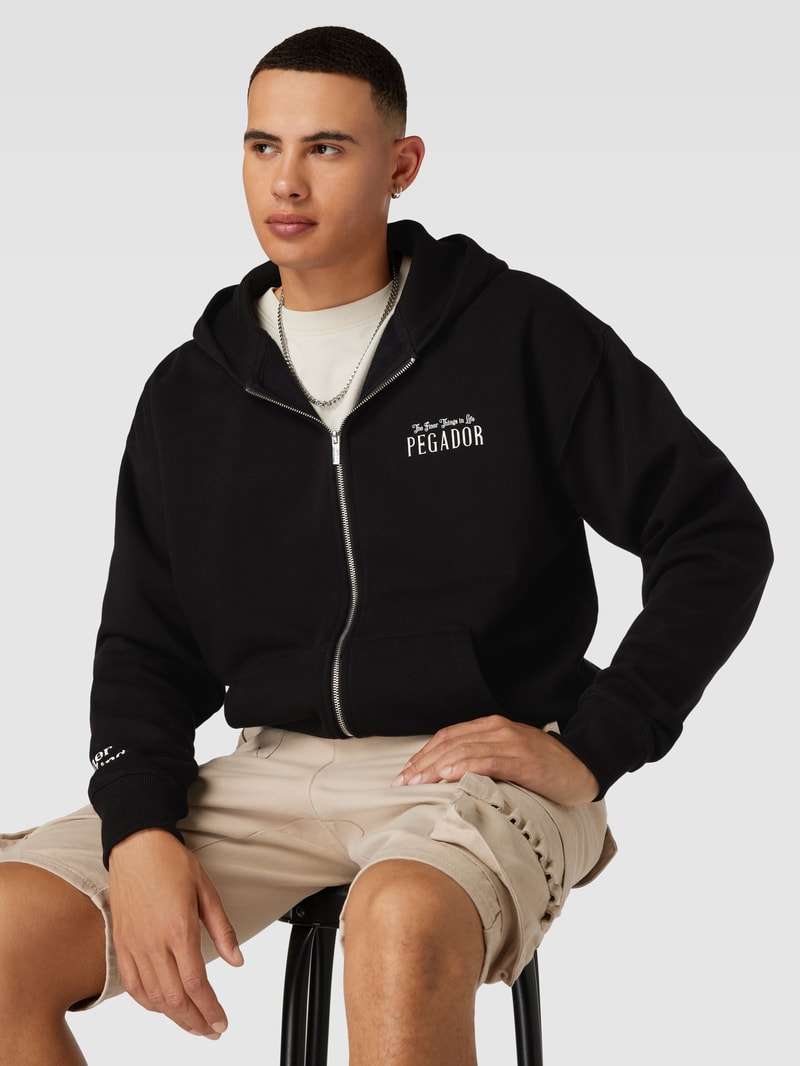 Sweatjacke mit Label-Print Modell 'LEANDER' in schwarz