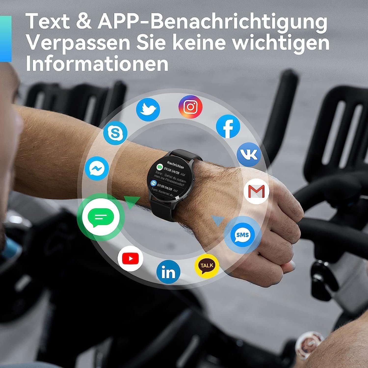 Mutoy Smartwatch,Blutzucker Smartwatch,Smartwatch Damen Herren Smartwatch (1,43 HD Voll Touchscreen Zoll) IP67 Wasserdicht Fitness Tracker mit Schrittzähler Pulsuhr Blutzucker Sauerstoff Messgerät,Schlaf-Monitor, SpO2,100+ Sportmodi Outdoor Fitness T