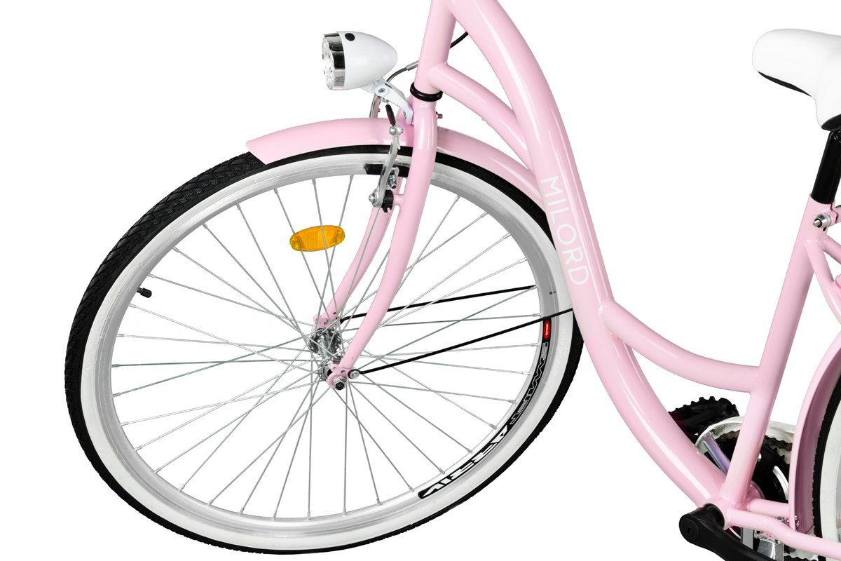 MILORD BIKES Cityrad Milord City Fahrrad Weidenkorb Damenfahrrad, 28/26 Zoll, Rosa, 1-Gang, 1 Gang