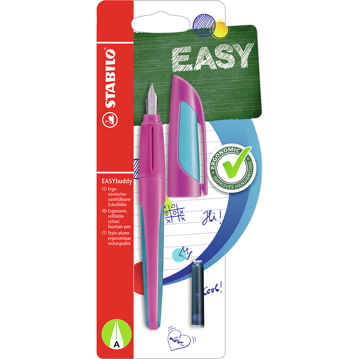 Schulfüller EASYbuddy A-Feder FRESH EDITION pink/hellblau, inkl. Patrone