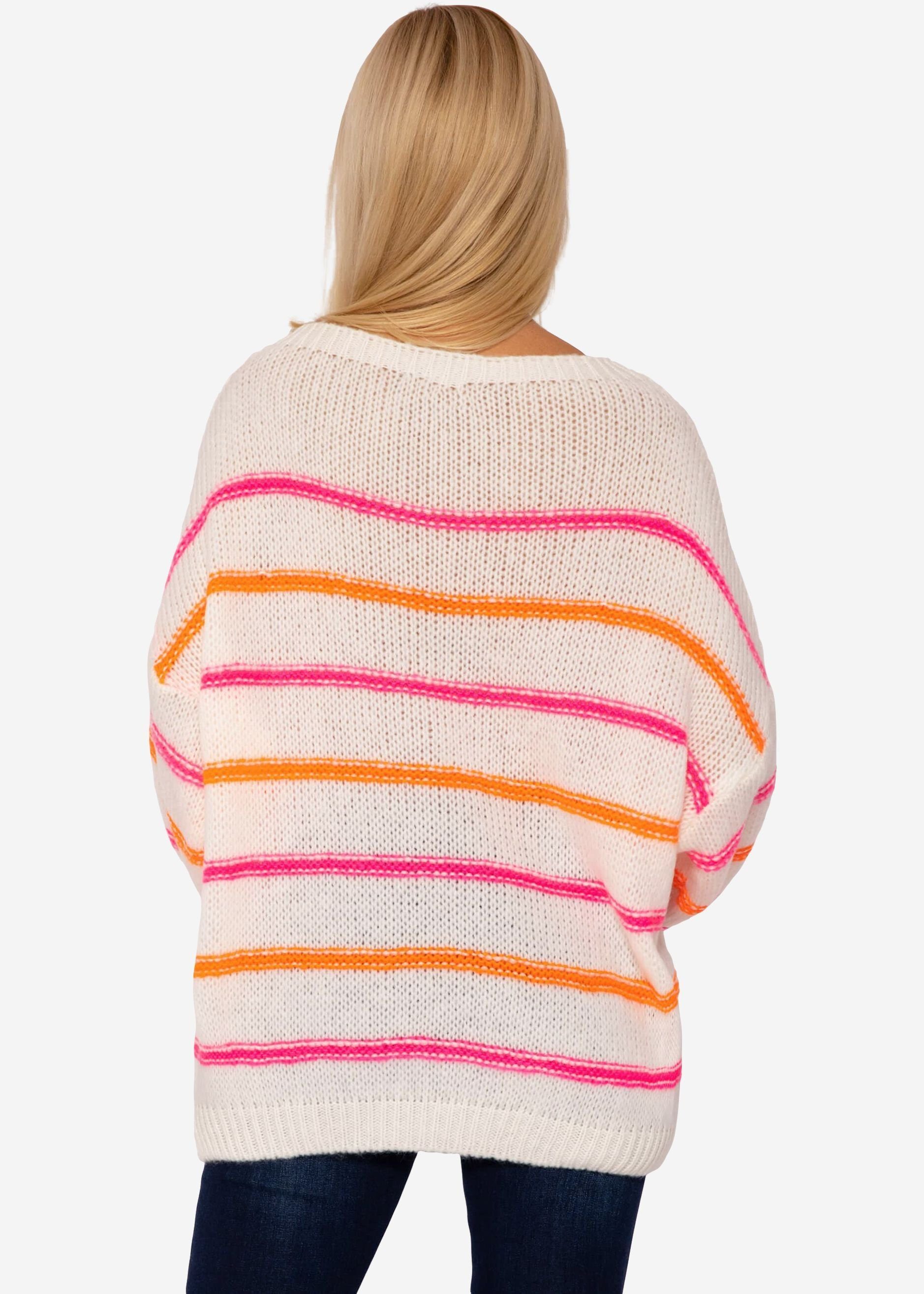 SASSYCLASSY Strickpullover Oversize Pullover Damen aus weichem Grobstrick Lässiger Strickpullover mit weitem Rundhalsausschnitt Made in Italy
