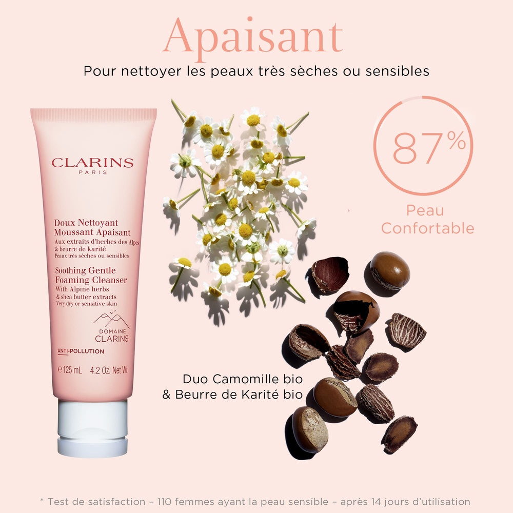 Clarins Doux Nettoyant Moussant Apaisant   Peaux très sèches ou sensibles Démaquillant et Nettoyant