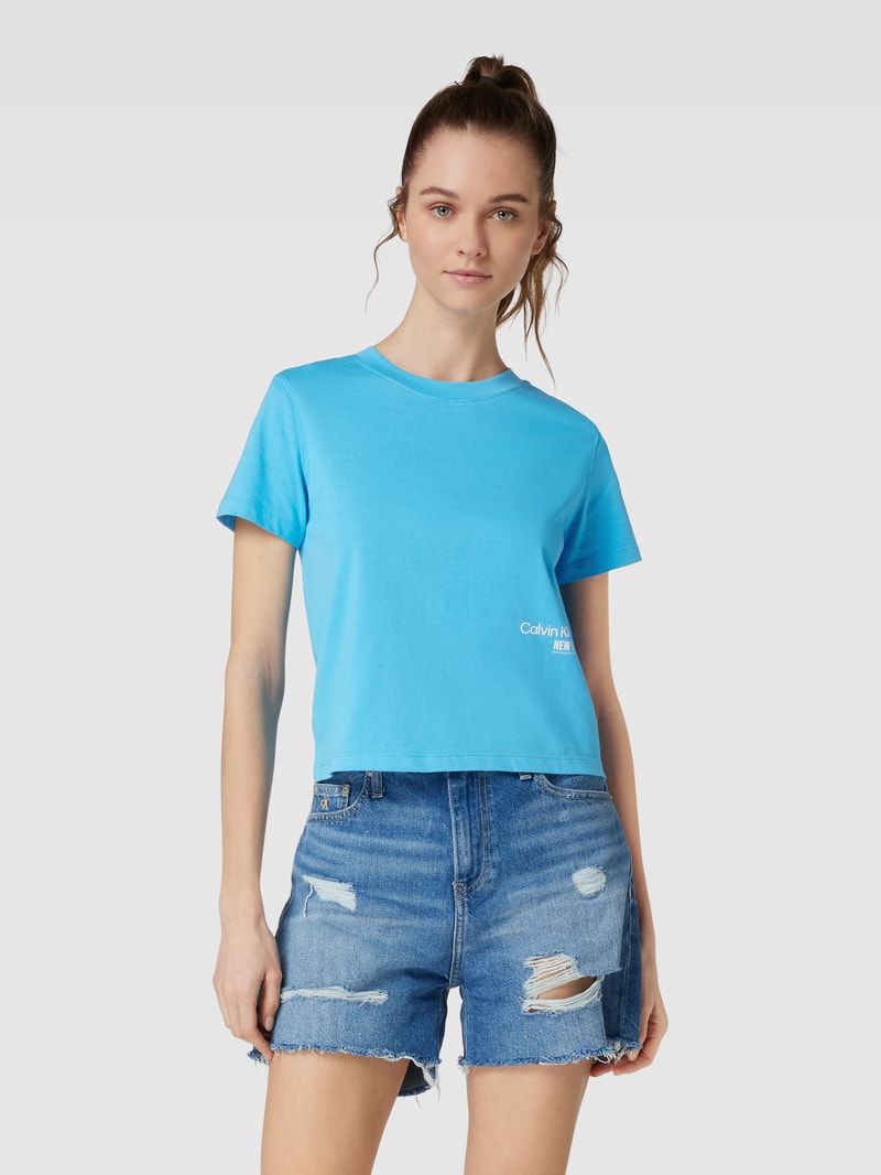 T-Shirt mit Label-Print in bleu