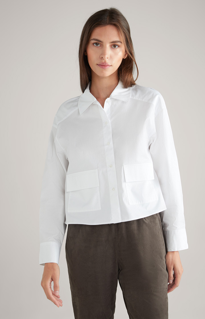 Baumwoll-Twill-Bluse in Weiß