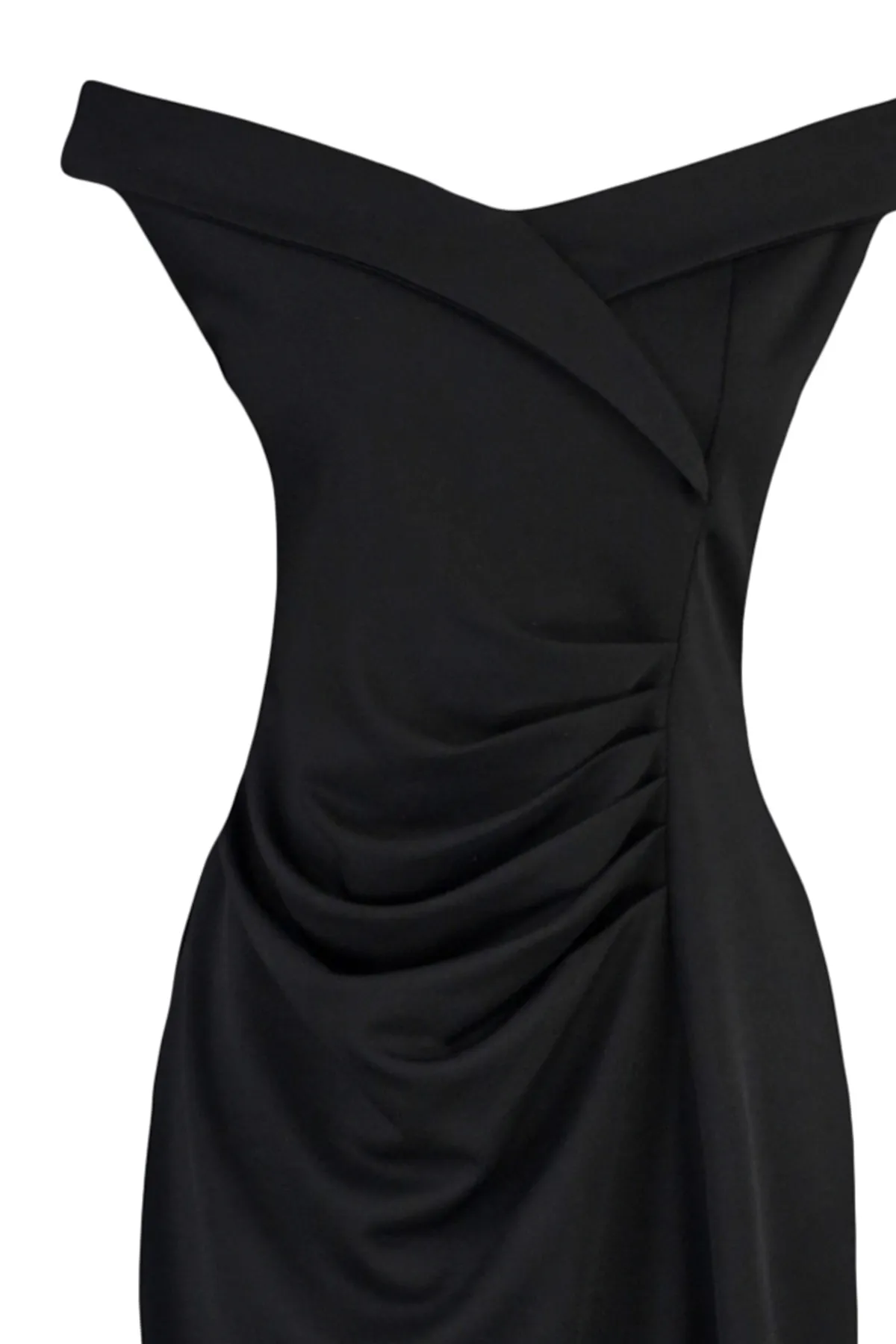Trendyol Curve  Schwarzes, körperbetontes, detailliertes Strickkleid mit Raffung TBBAW23AH00185