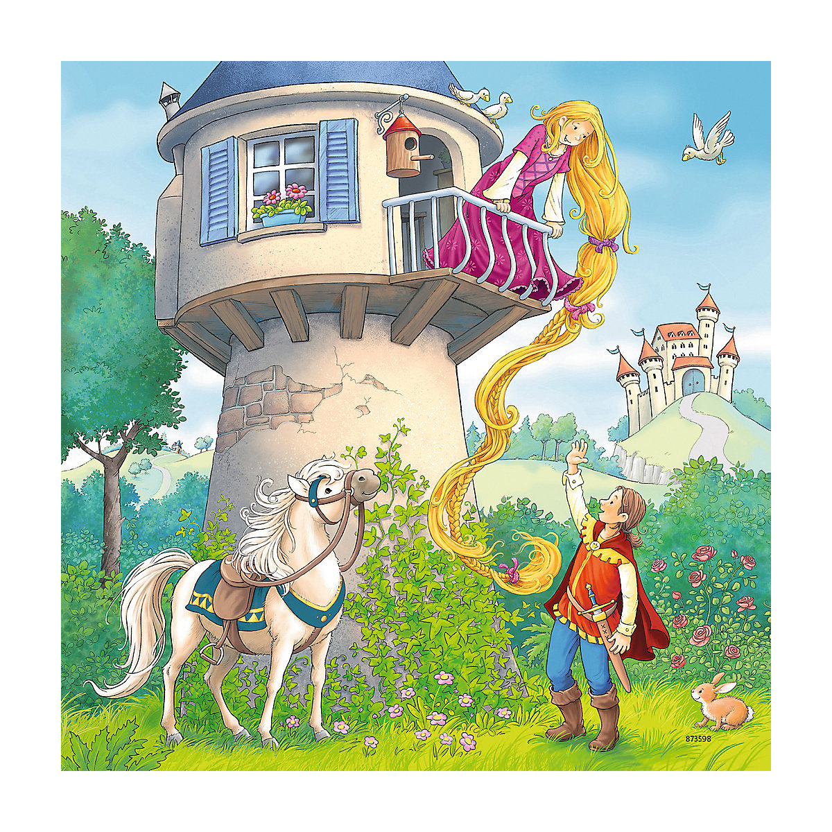 3er Set Puzzle, je 49 Teile, 21x21 cm, Rapunzel, Rotkäpchen & Froschkönig