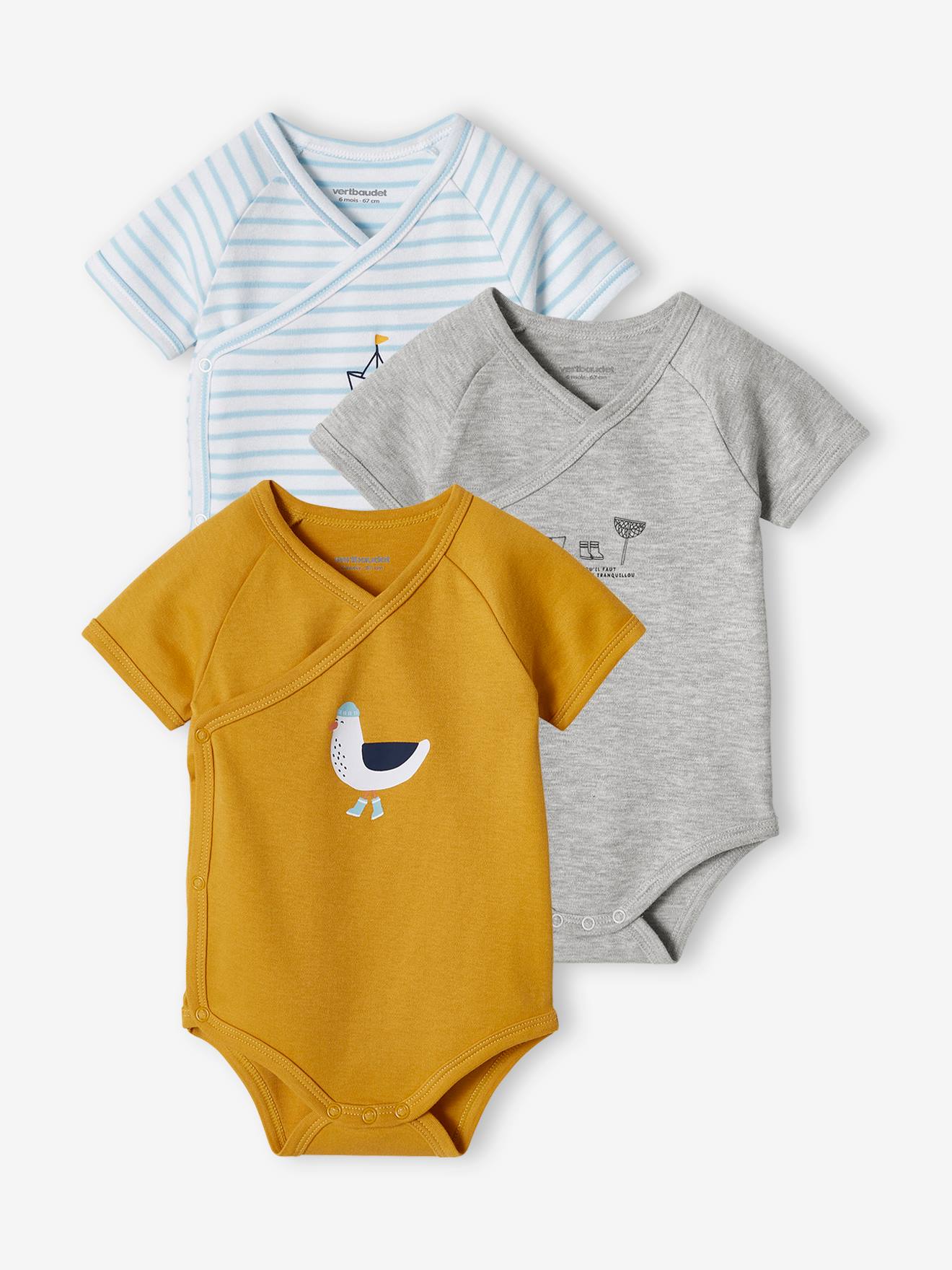 Lot de 3 bodies bébé mouette ouverture naissance moutarde
