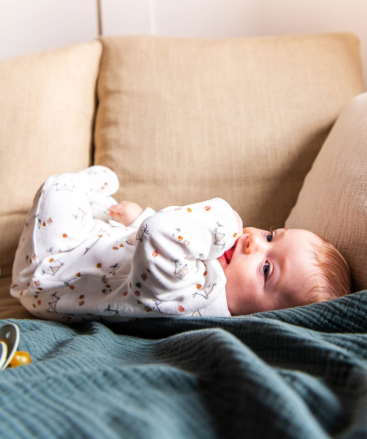 Pyjama en velours imprimé avec ouverture devant bébé - Pe... ecru | GEMO