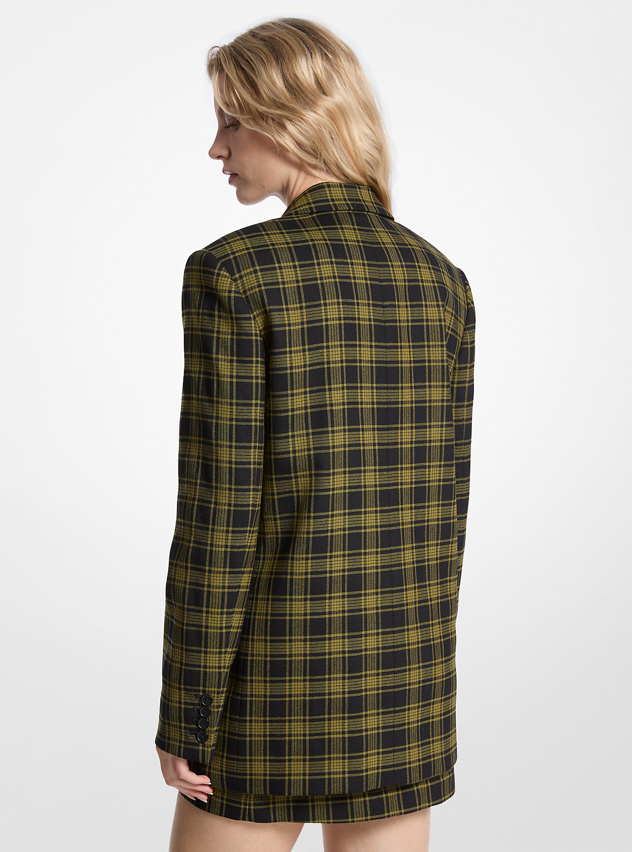Rutete Mønster Stretch Ull Blazer - PISTACHIOS