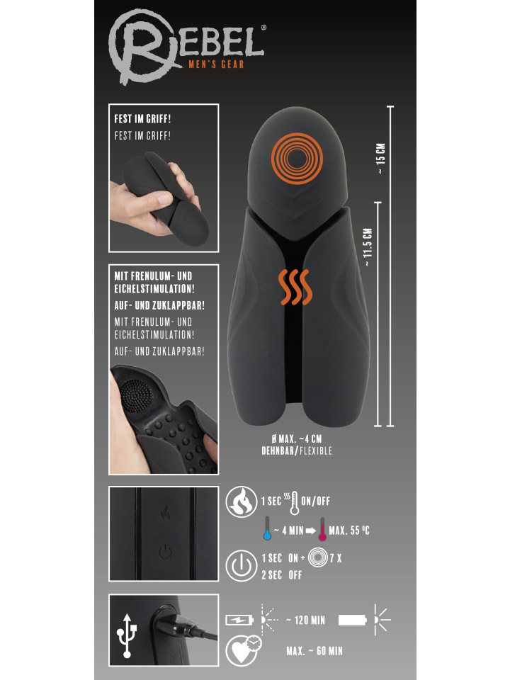 Rebel Masturbator Masturbator with 2 Functions in schwarz günstig kaufen 15 cm
