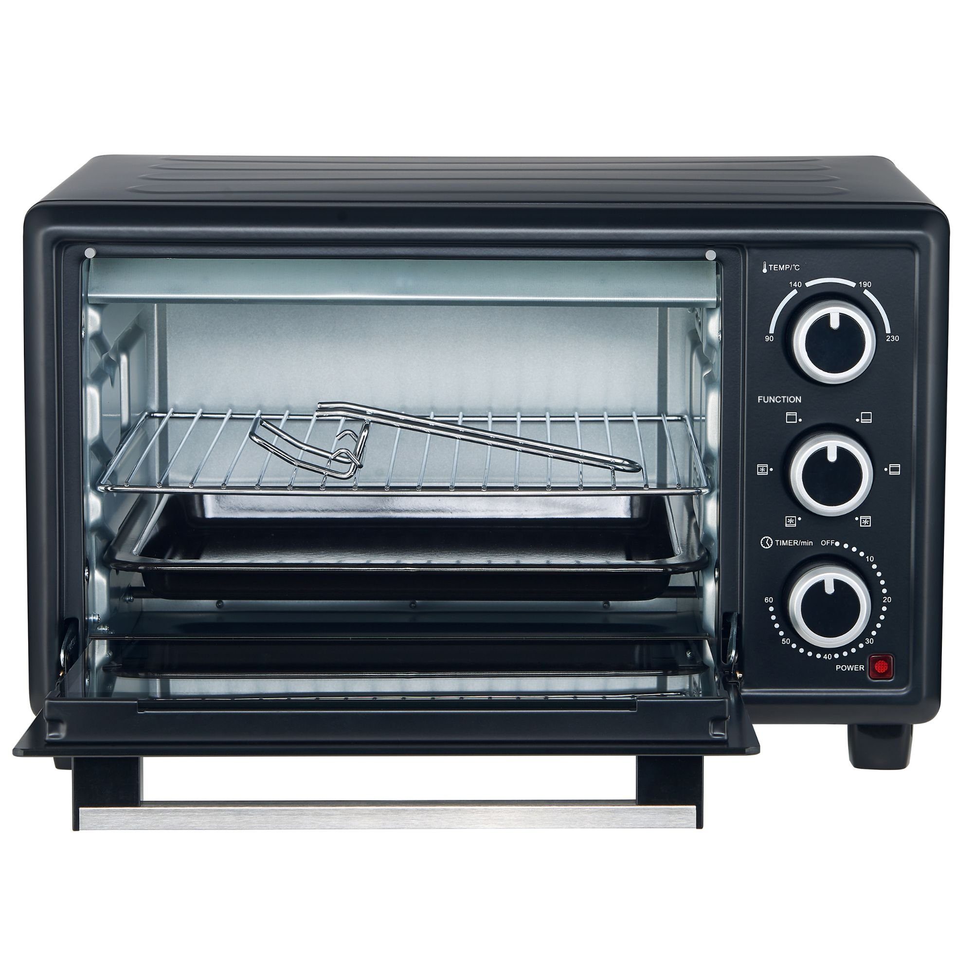 optimumX Minibackofen 20 Liter Klein Minibackofen, Umluft, 1380W, 6 Kochfunktion, 90°-230°C, 60 Min Timer, Pizza-Ofen, 1380 W, Schwarz
