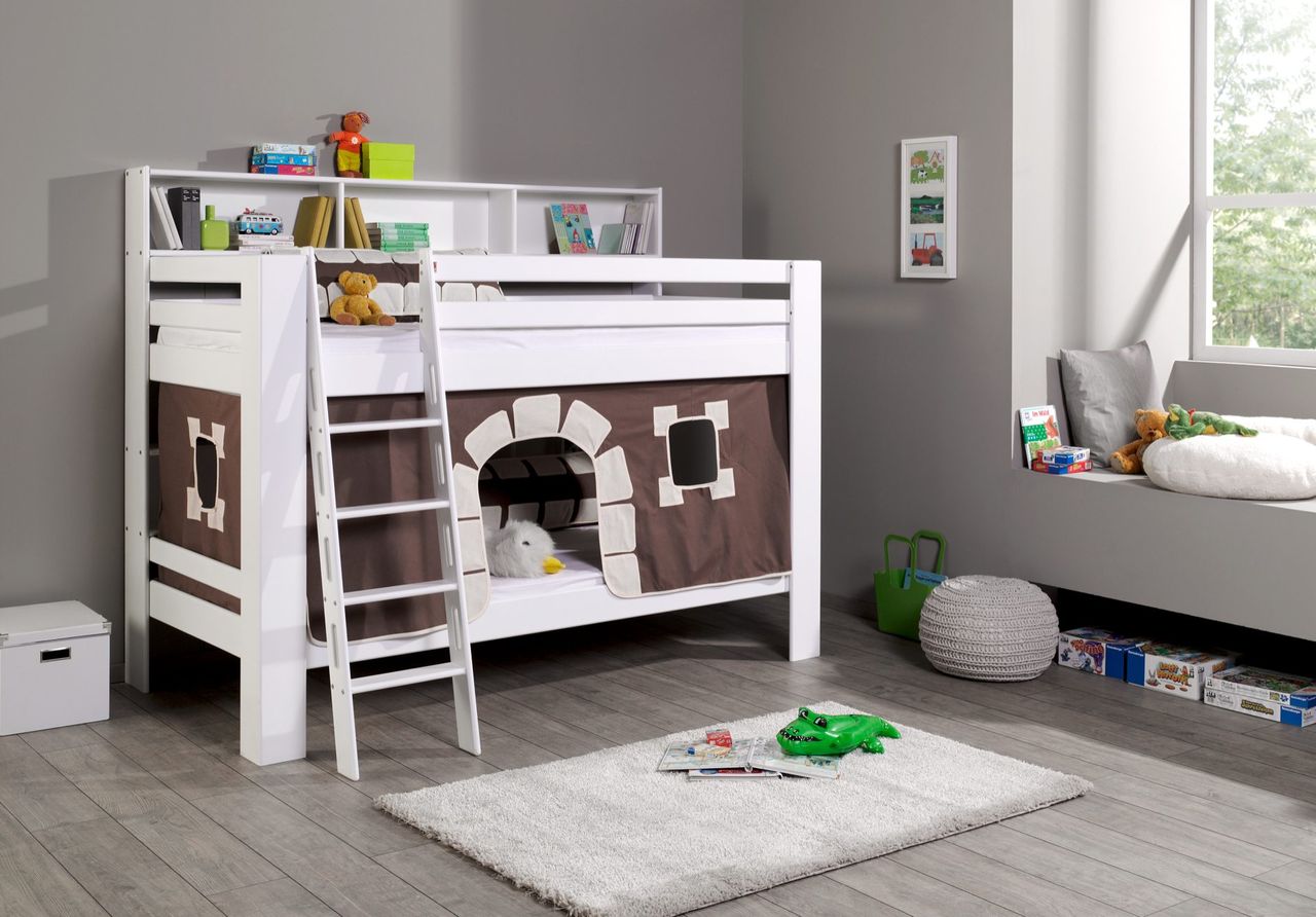 Relita Etagenbett Jan mit Bücherregal und Vorhang Burg