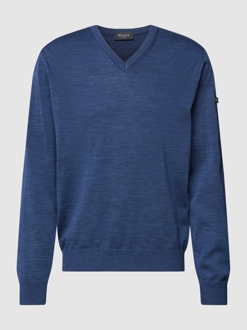 Strickpullover mit Label-Patch in ozean blau meliert