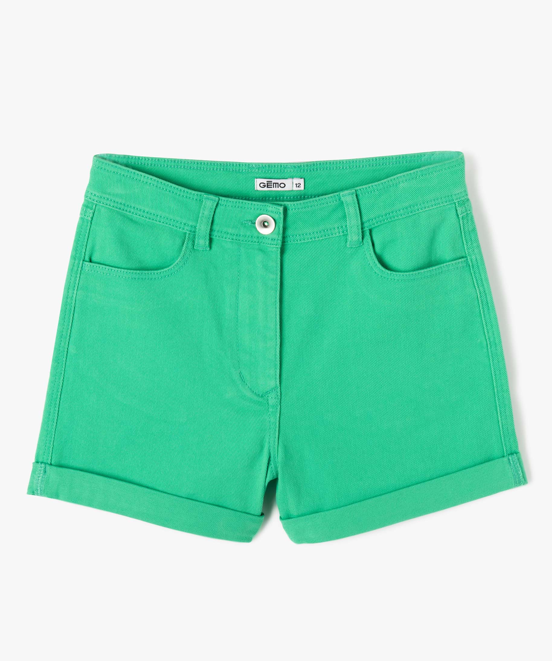 Short fille en toile denim avec revers vert | GEMO