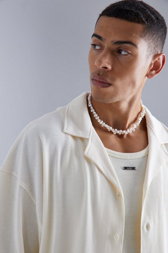 Kurzärmliges geripptes Oversize Jersey-Hemd
