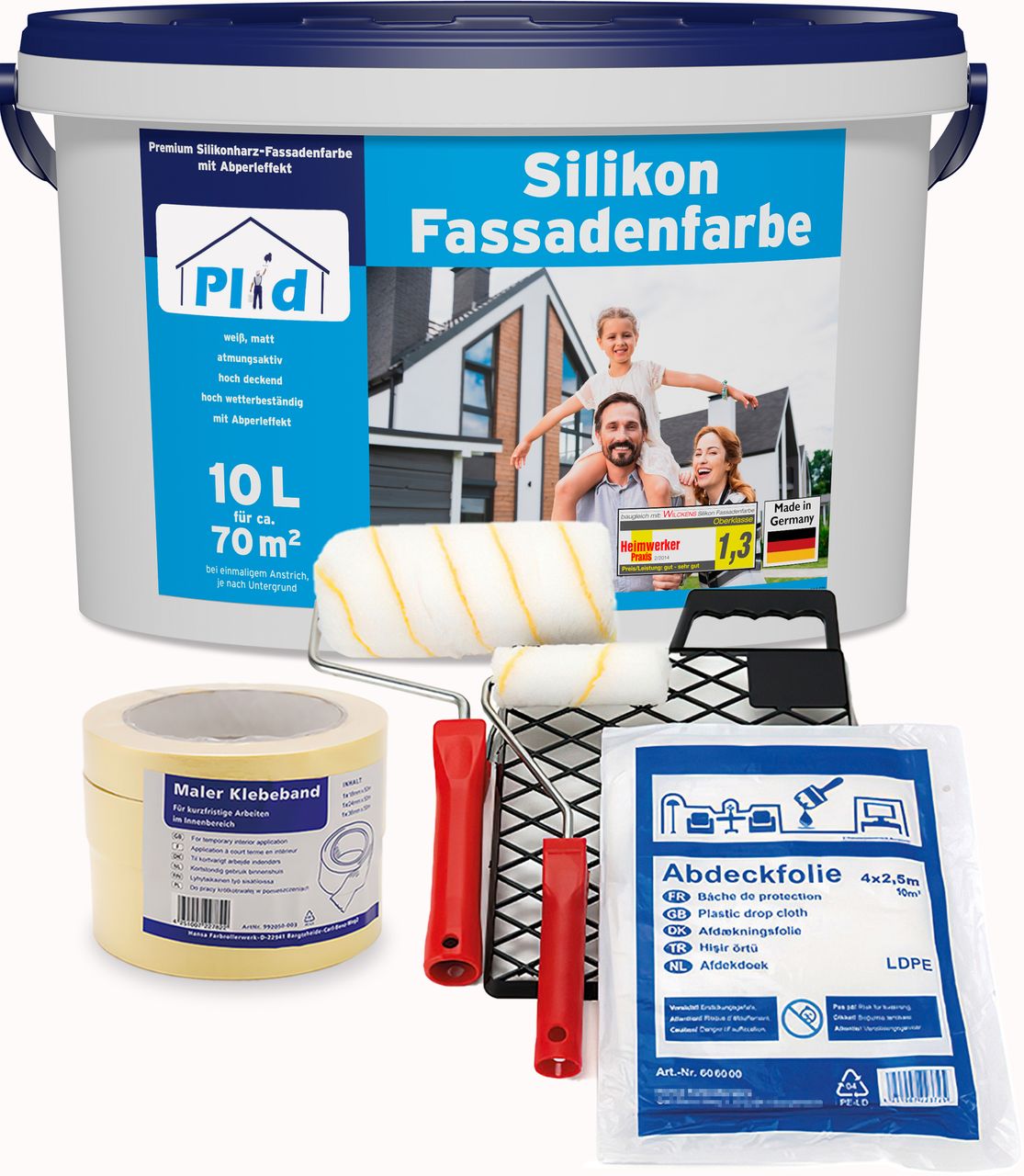 Prinzstark Premium Silikon Fassadenfarbe Aussenfarbe Fassadenweiß Anstreichset Weiß