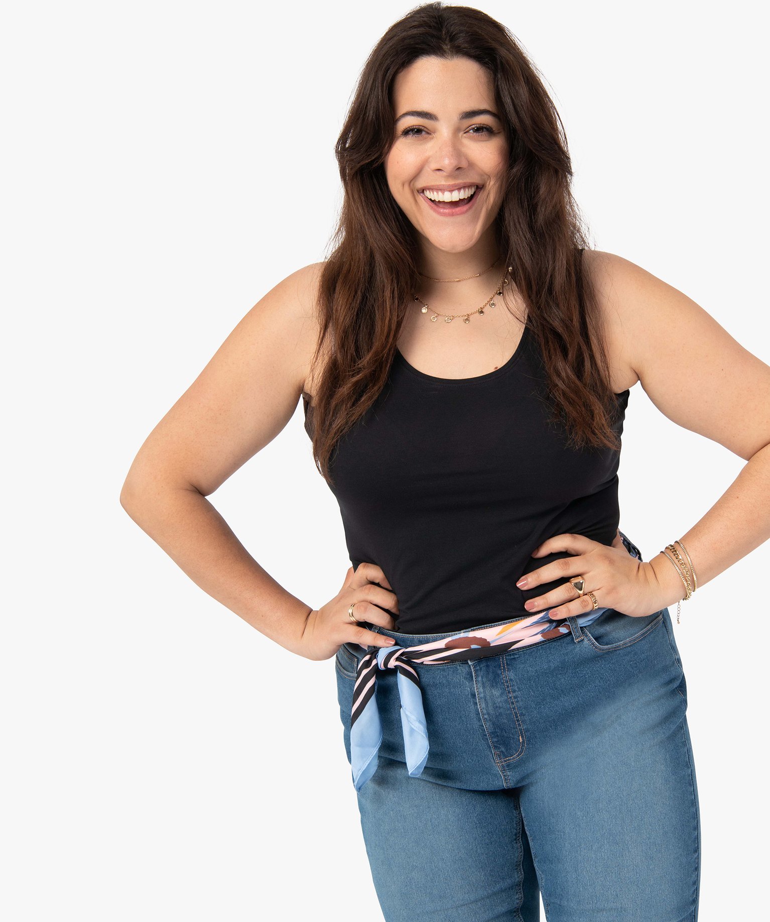 Débardeur femme grande taille uni en coton extensible noir | GEMO