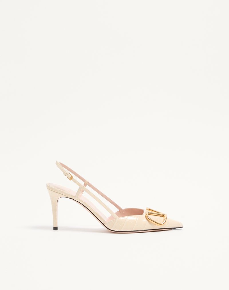 Sapato de salto slingback de 80 mm em couro de bezerro com estampa da assinatura VLogo.
