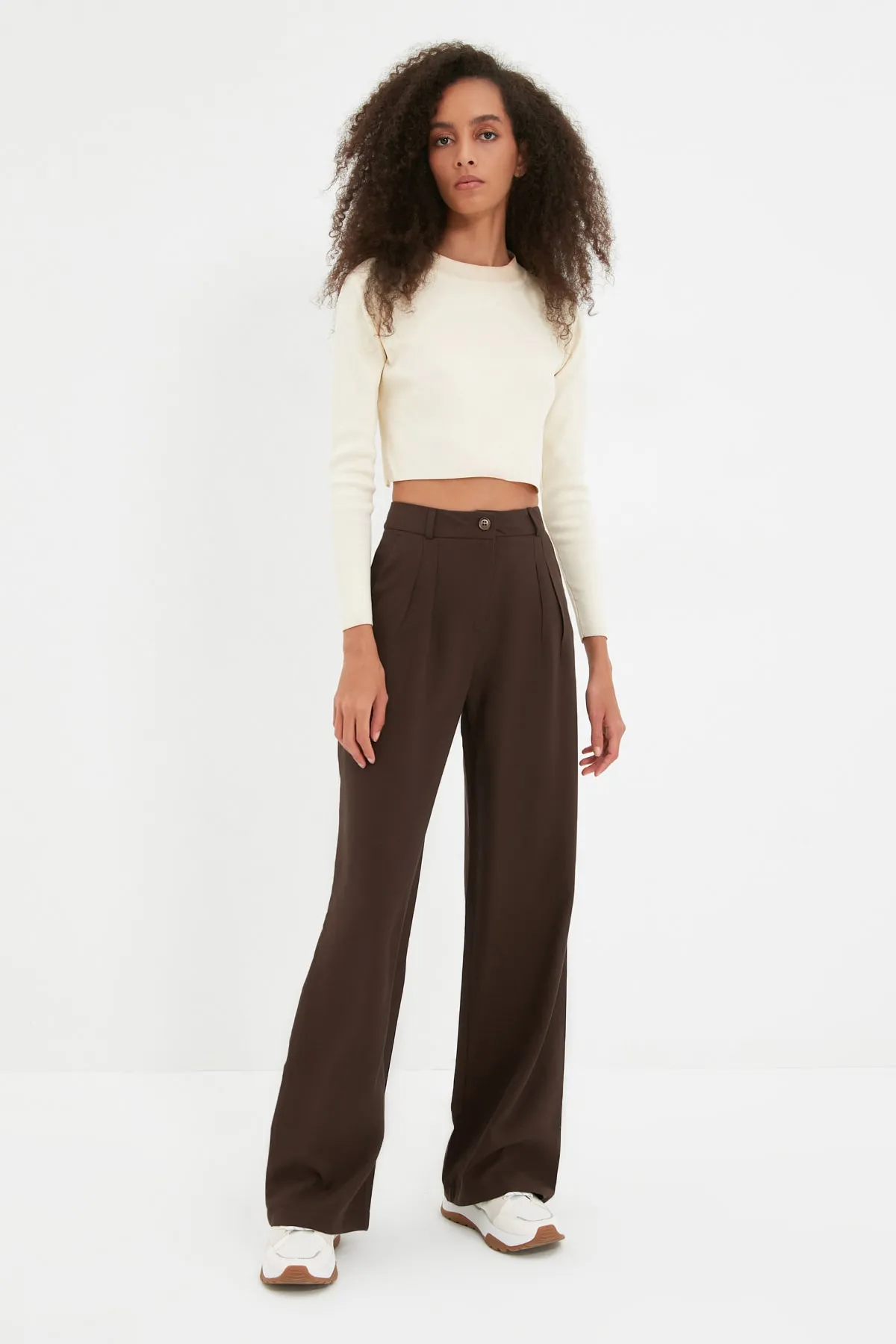 Trendyol Collection  Braune, plissierte Webhose mit weitem Bein TWOAW22PL0475
