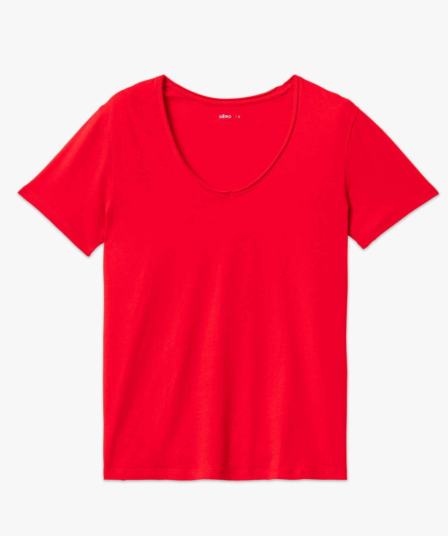 Tee-shirt femme à manches courtes avec col V roulotté rouge | GEMO