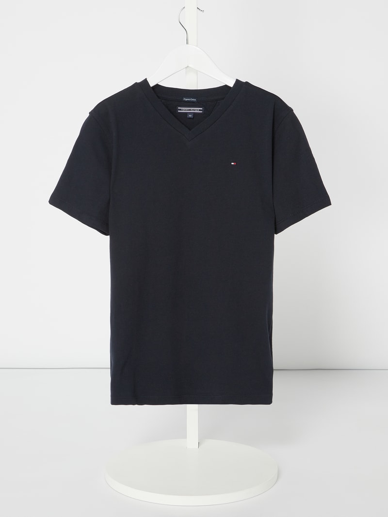 T-Shirt mit Logo-Stickerei in marineblau
