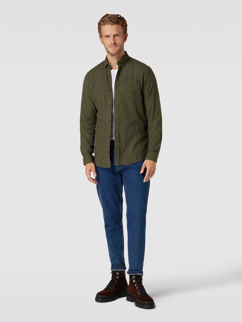 Regular Fit Freizeithemd mit Button-Down-Kragen Modell 'CLASSIC' in olivgrün meliert