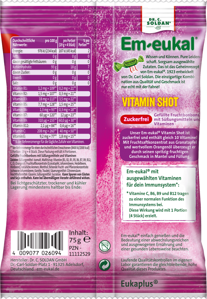 Bonbon Vitamin Shot, zuckerfrei, 75 g