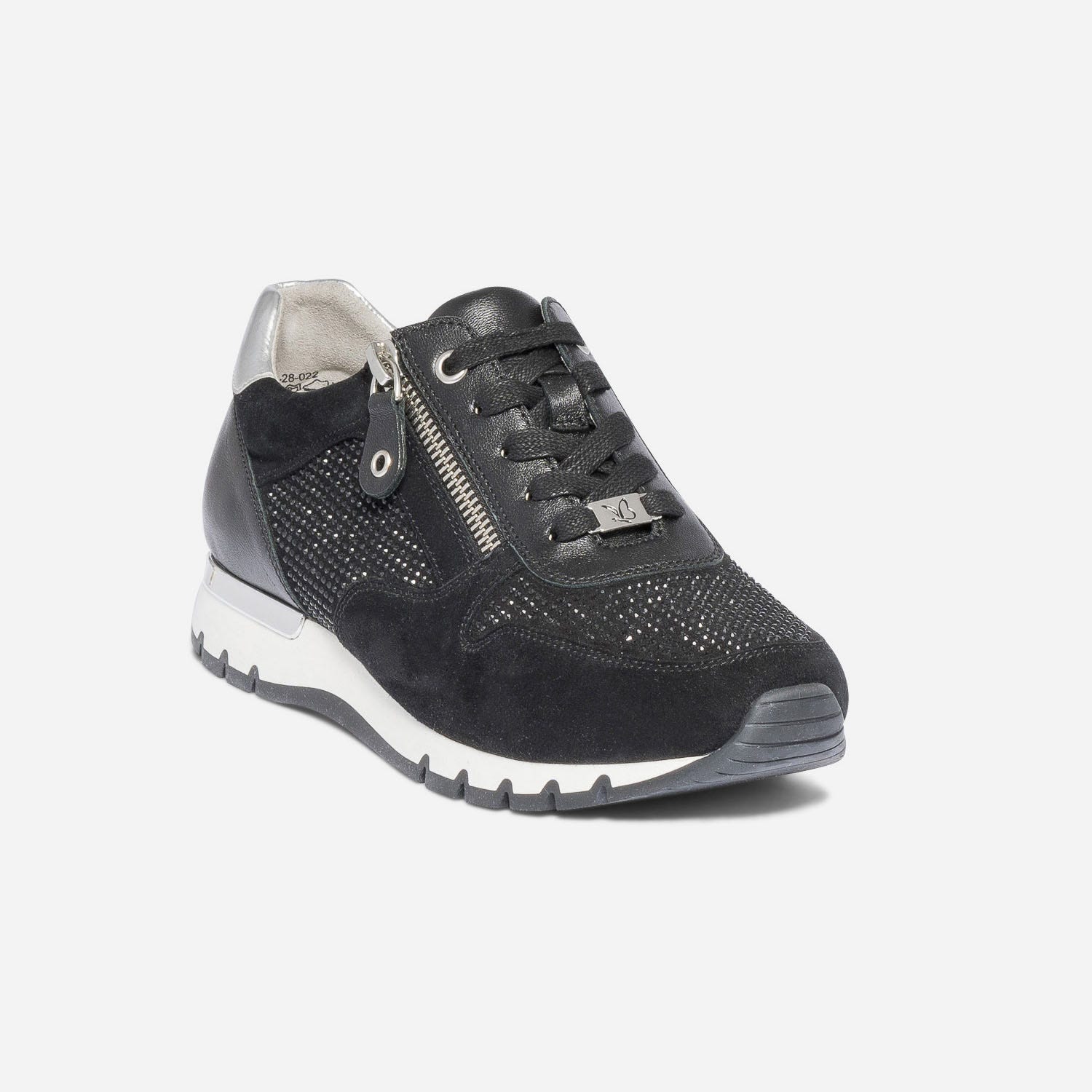 Tennis CAPRICE noire en cuir velours à strass