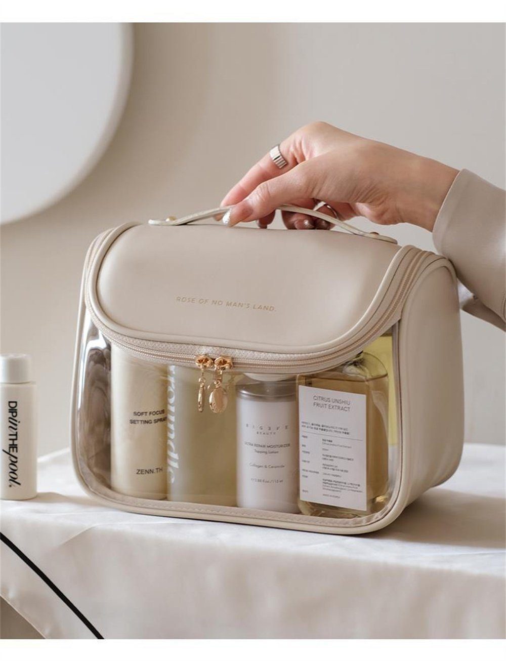 SCOBAG Kosmetiktasche Damen tragbare wasserdichte Kosmetiktasche (1-tlg., Nass- und Trockentrennung kann in der Hand gehalten werden), Tragbare Kosmetiktasche für Reisen und Geschäftsreisen