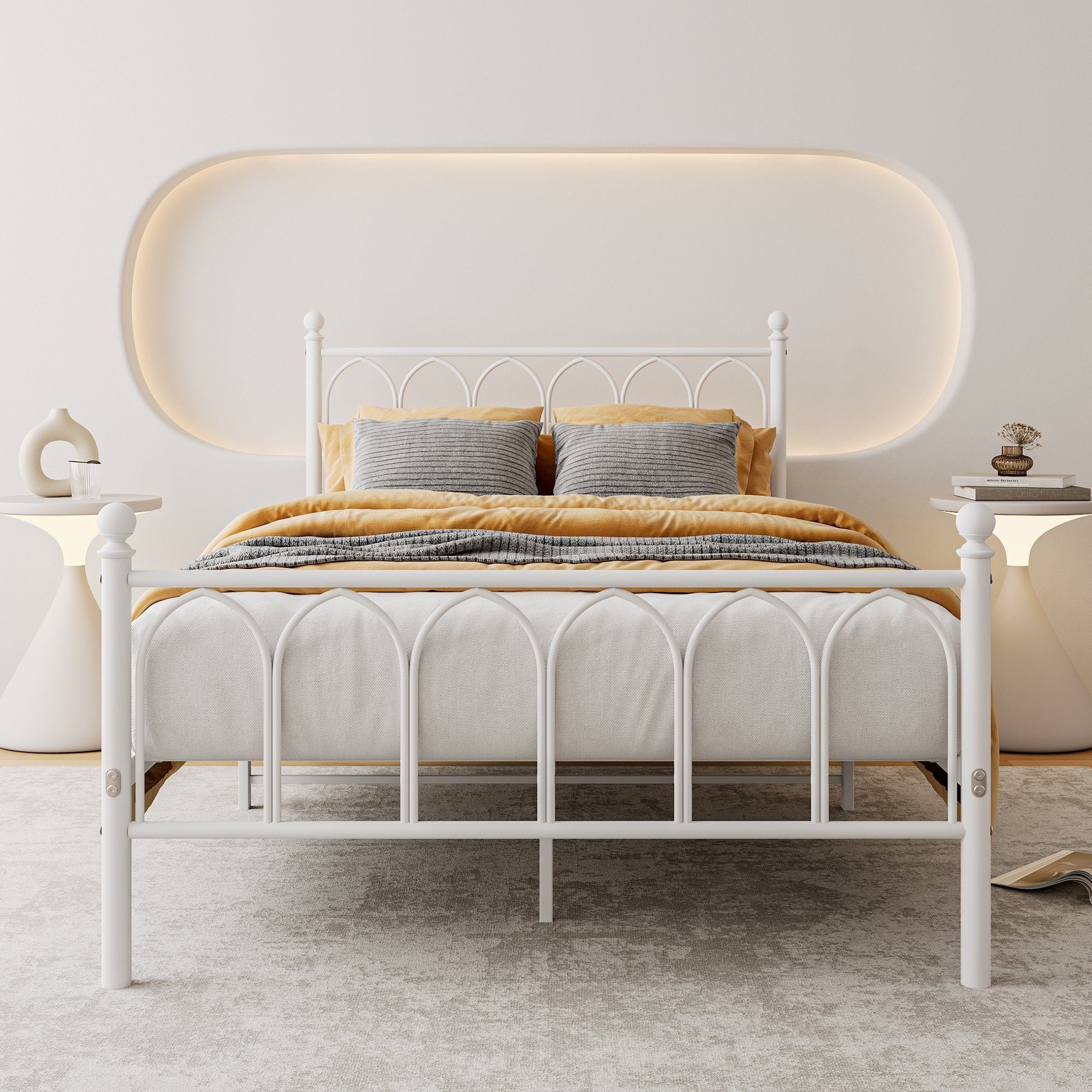 OKWISH Metallbett Metallbett Einzelbett Jugendzimmer mit Lattenrost ohne Martatze, 120 x 200 cm, Weiß