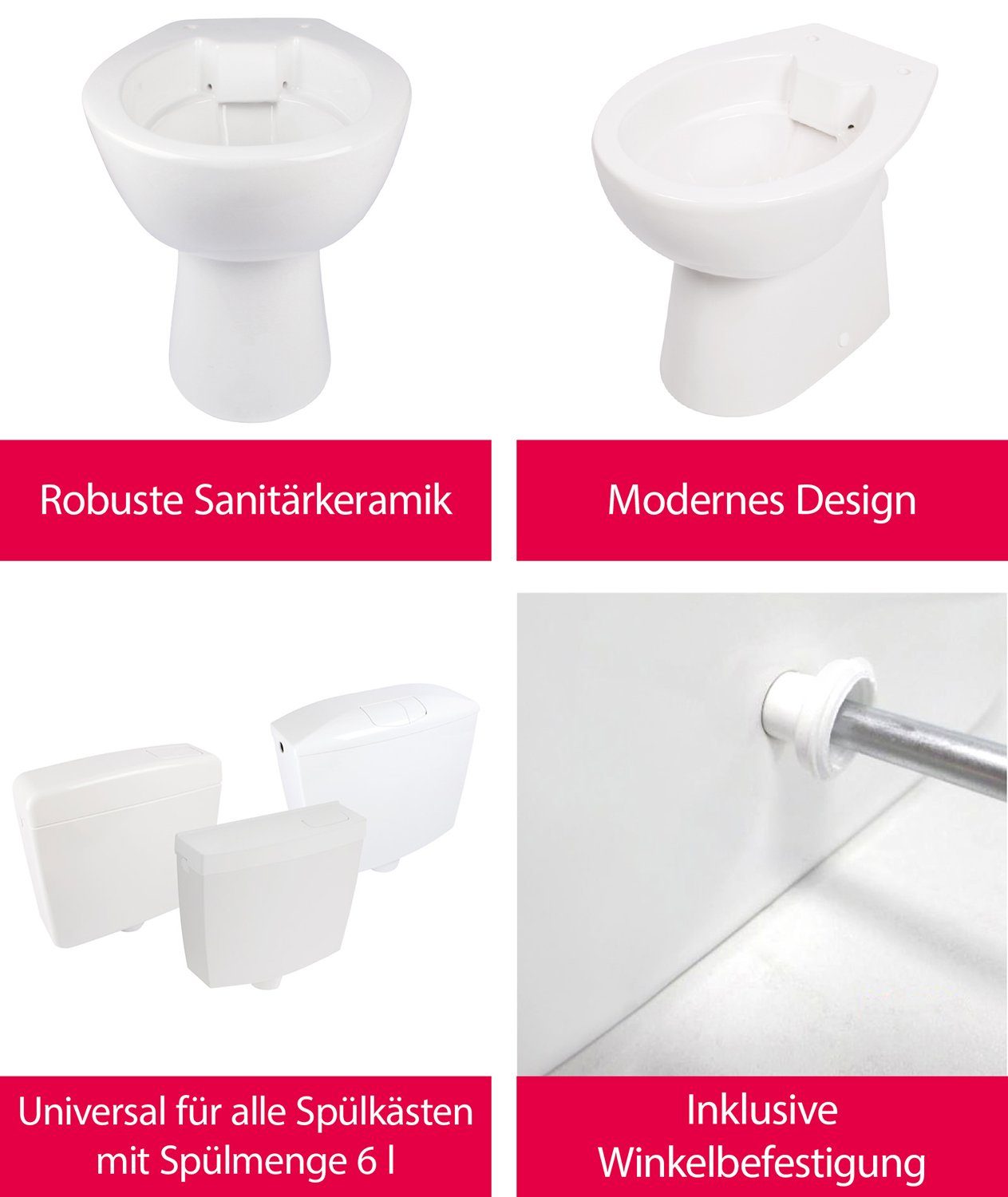 aquaSu Tiefspül-WC, Bodenstehend, Abgang Waagerecht, Stand-WC, spülrandlos, Tiefspüler, Abgang waagerecht, 572408