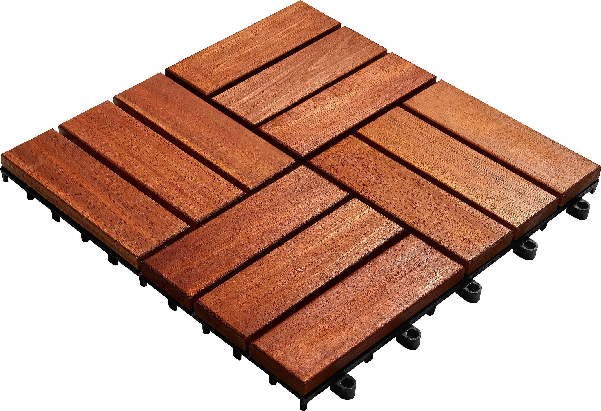 Gartenfreude Holzfliesen, Set, 10 St., 0,9 m², Akazienholz, wetterfest, mit Klickfunktion