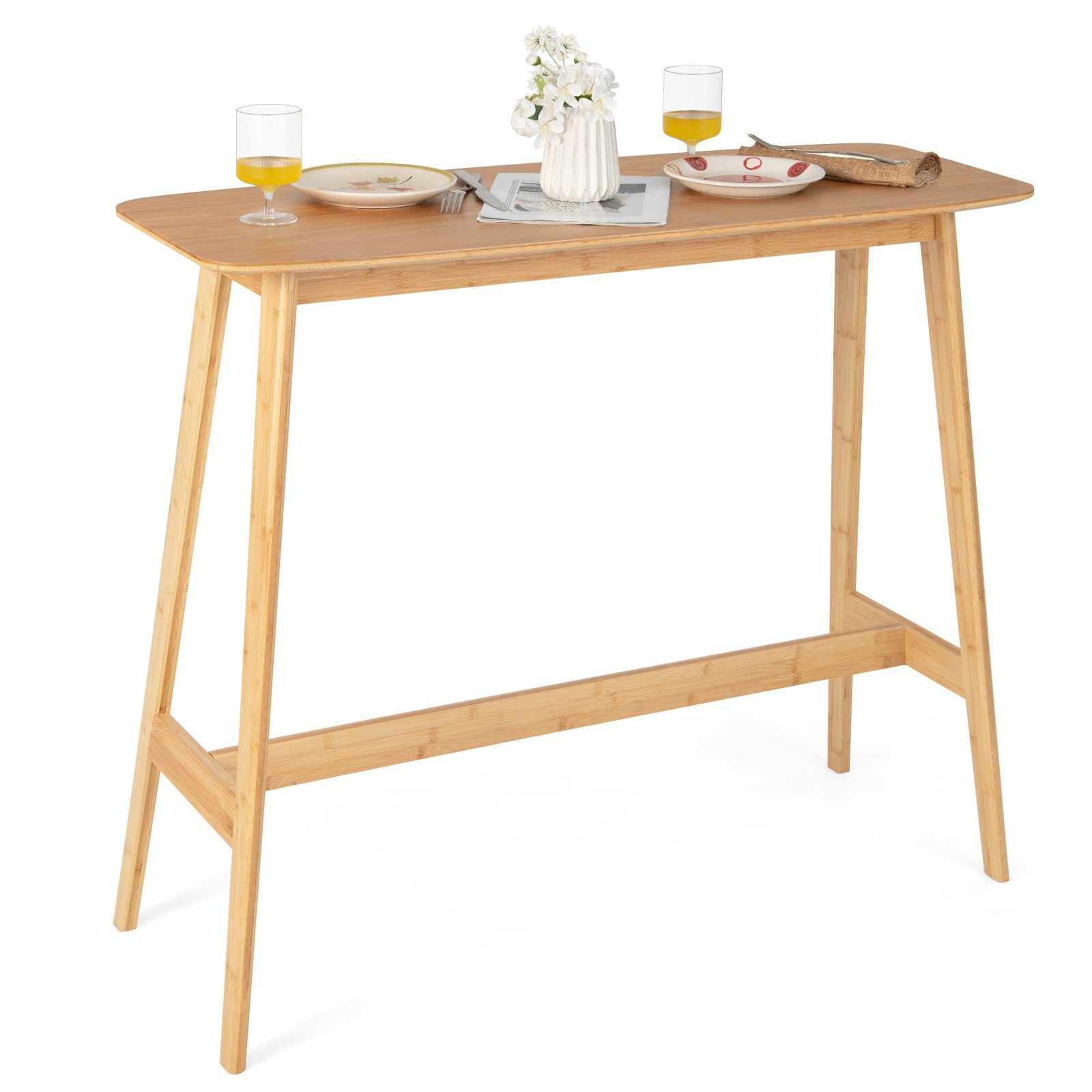 COSTWAY Bartisch Stehtisch 120 x 45 x 99 cm, Bambus