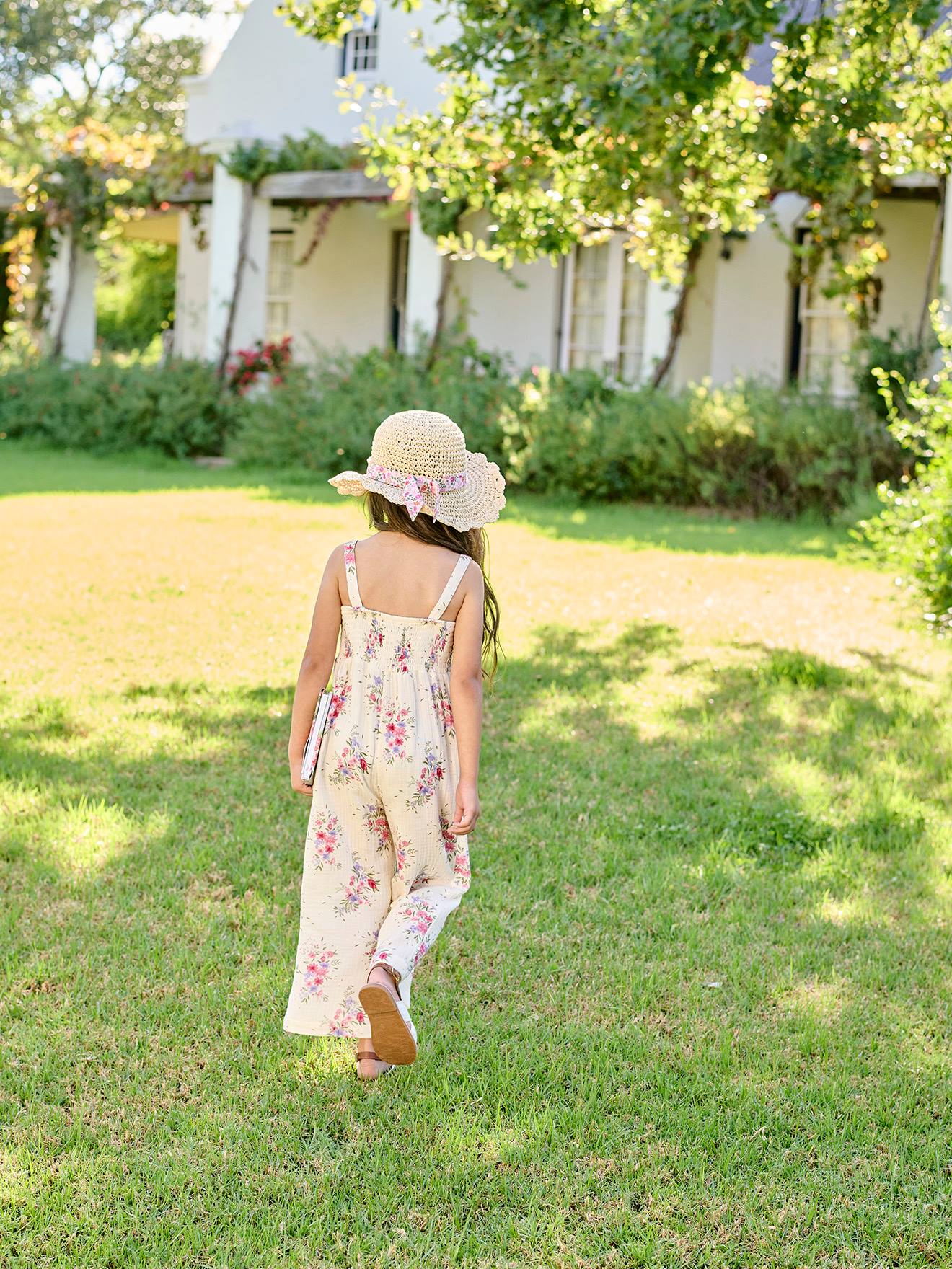 Vertbaudet Gesmokter Mädchen Jumpsuit aus Musselin - wollweiß