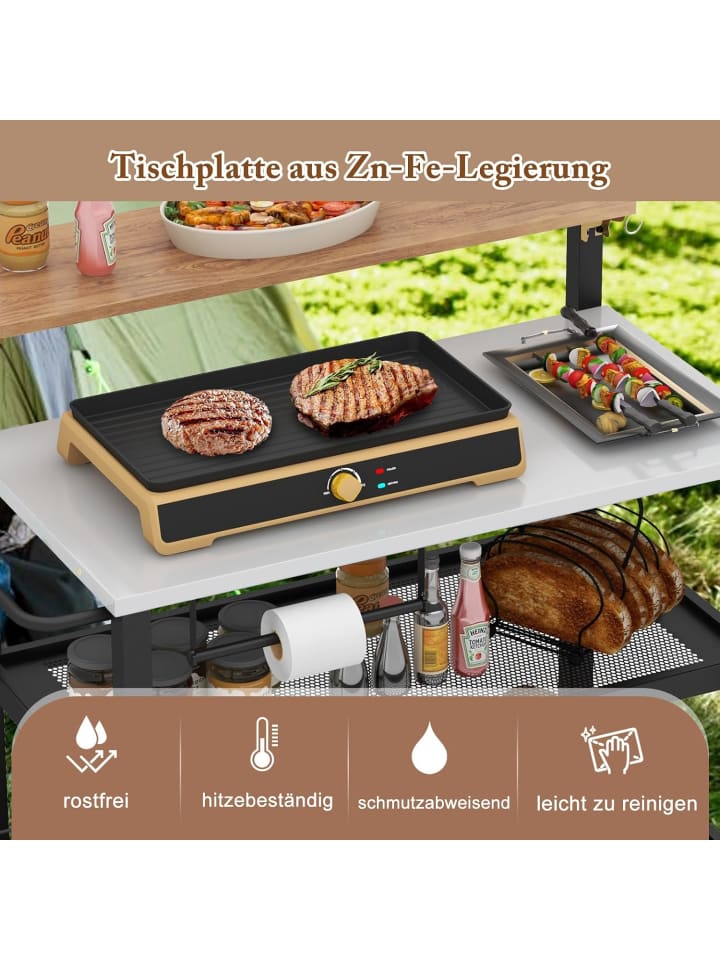 COSTWAY Grillwagen mit aufklappbarem Tisch in Schwarz günstig kaufen onesize