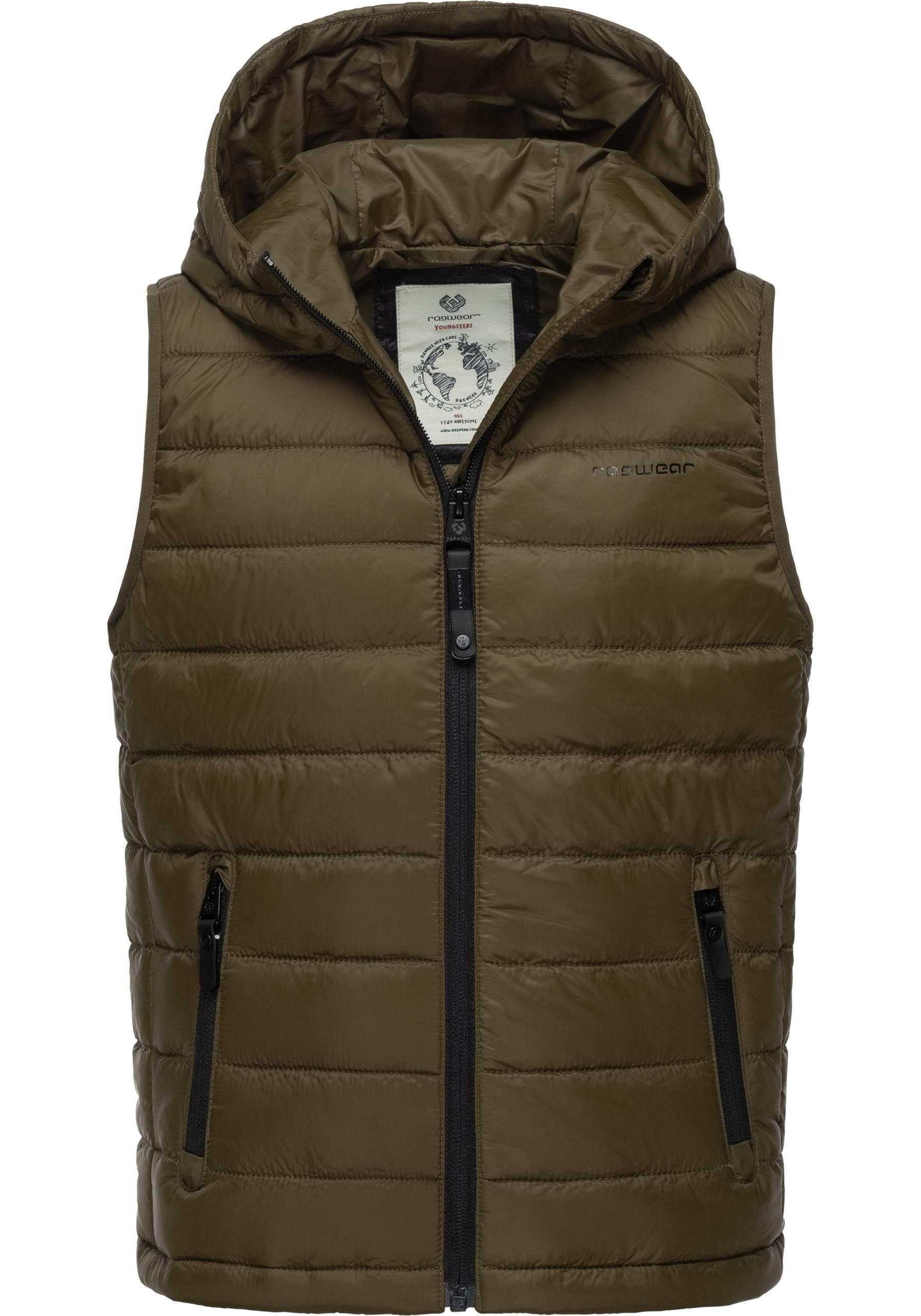Ragwear Steppweste Semmy sportliche, gesteppte Jungen Outdoor-Weste mit Kapuze