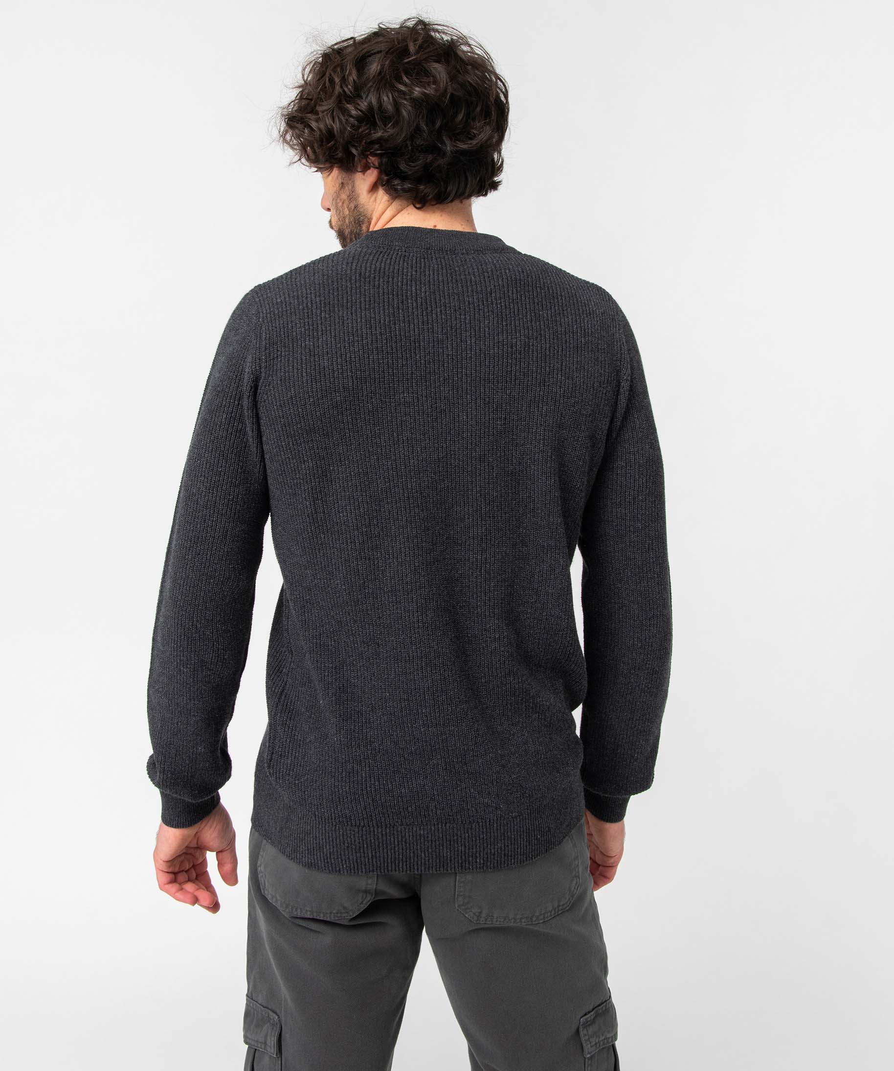Pull homme en maille unie gris fonce | GEMO