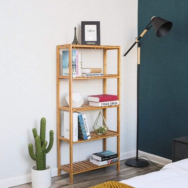 SONGMICS Badregal Bücherregal, 5 Ebenen, stufig höhenverstellbar, Bambus