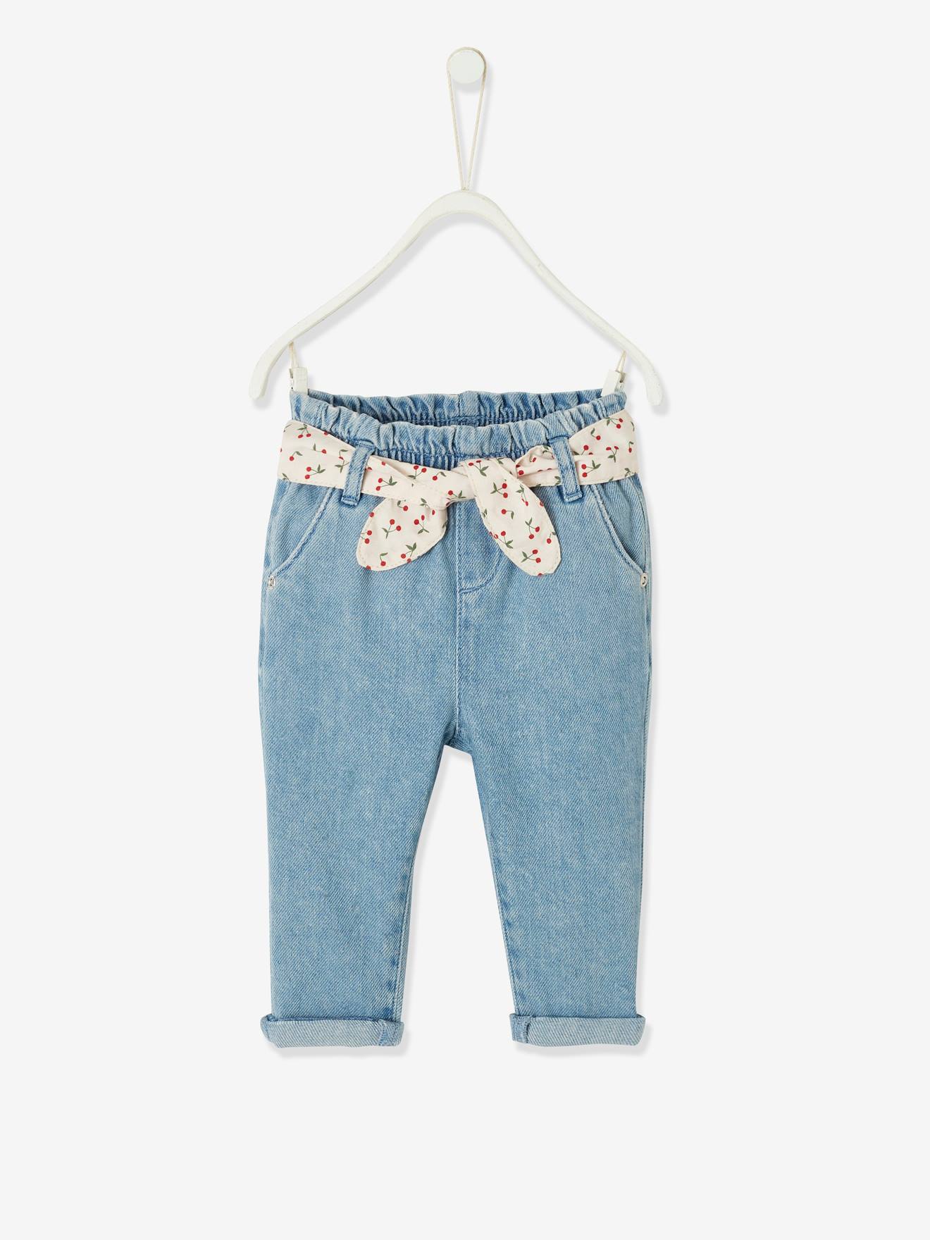 Vertbaudet Mädchen Baby Jeans mit Stoffgürtel - double stone