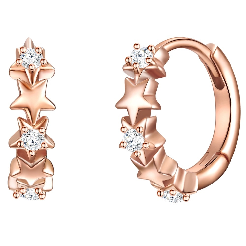 Glanzstücke München Créoles en argent Étoiles Argent sterling Oxyde de zirconium (CZ) en Or rose Boucles d'oreilles