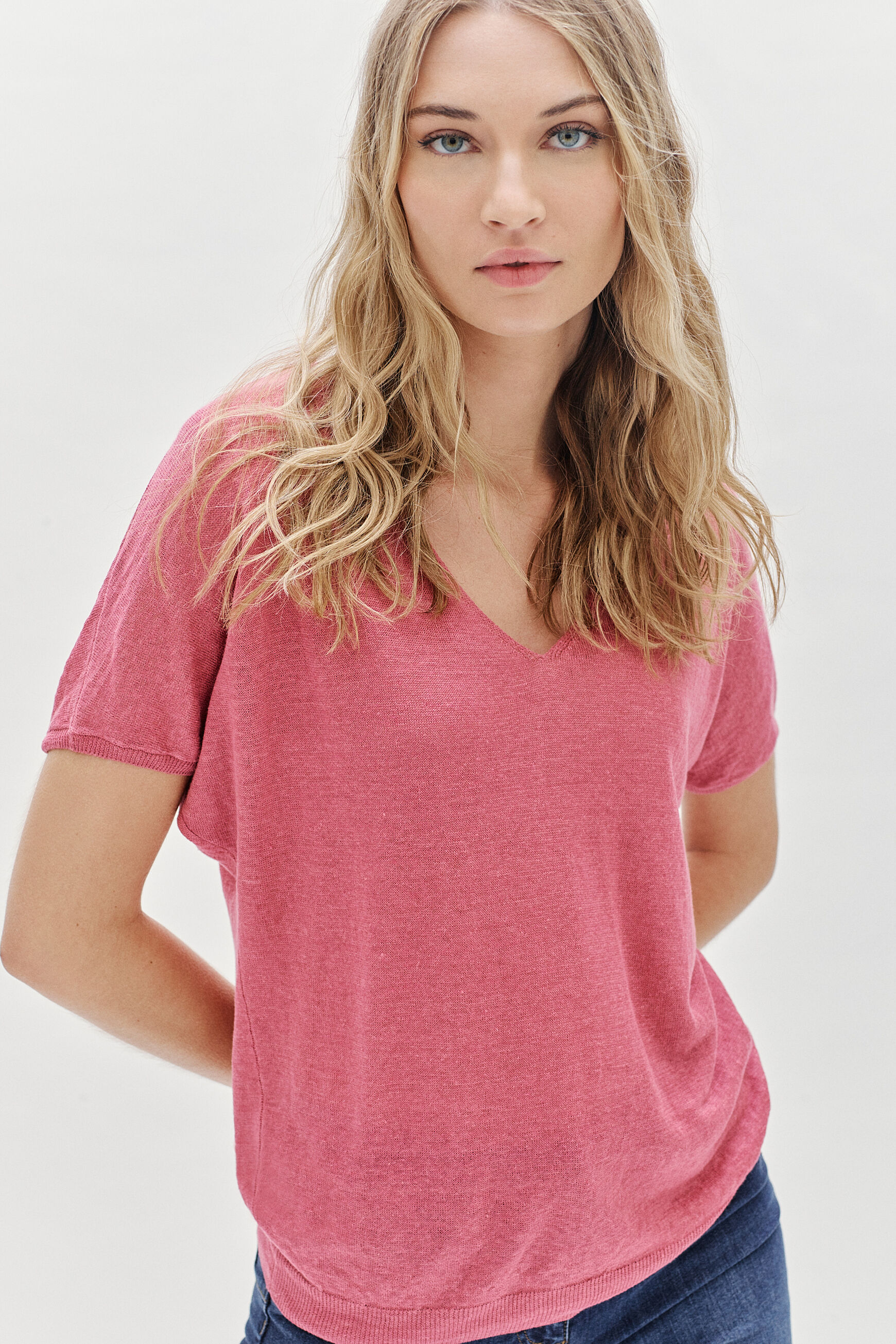 pull milane 100% lin rose femme